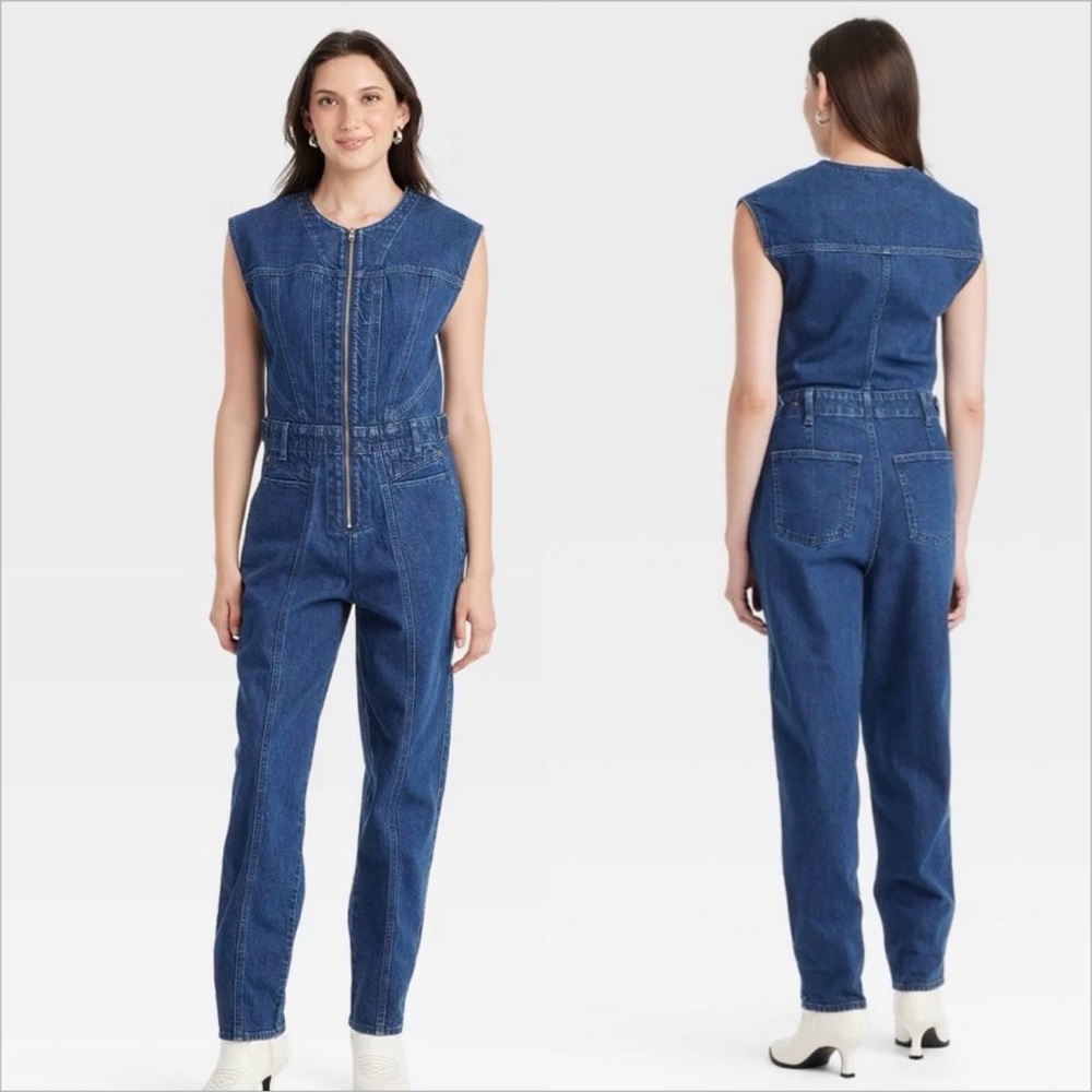 Universal Thread women size 12 Indigo Denim jumpsuit sleeveless relaxed fit